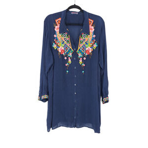 Johnny Was Myra Button Down Tunic Blouse Women's Size 1X Embroidery Floral